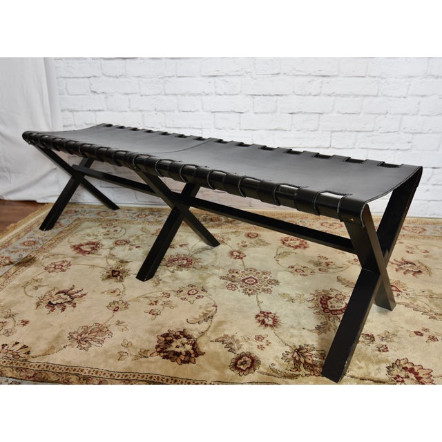 Black Leather Strapped XBase Director's Bench Chairish