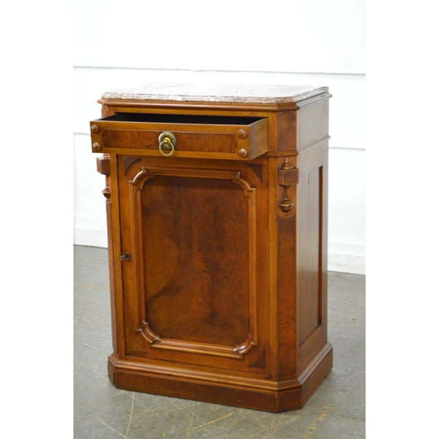 Antique 19th Century Victorian Walnut Marble Top Side Cabinet | Chairish