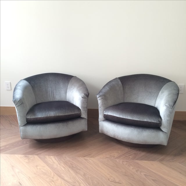 Gray Velvet Swivel Bucket Chairs A Pair Chairish