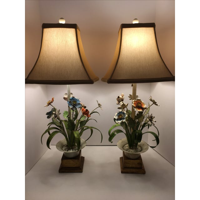 Vintage Tole Flower Pot Table Lamps A Pair Chairish