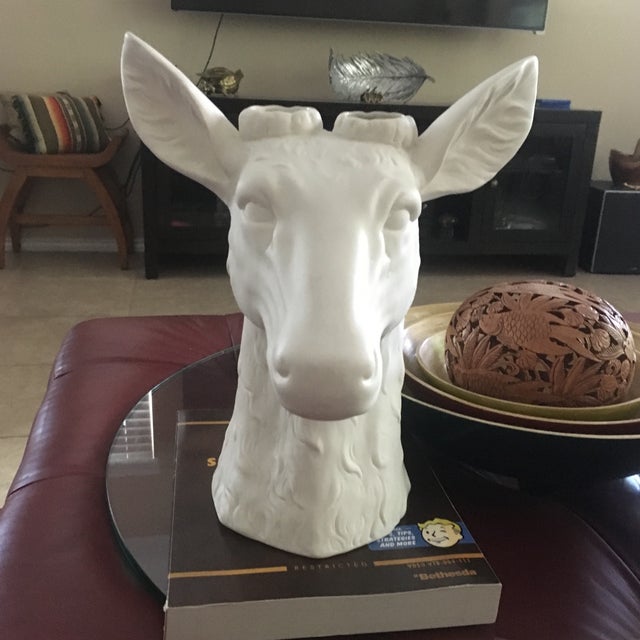 Bisque White Ceramic Deer Head Vase Chairish