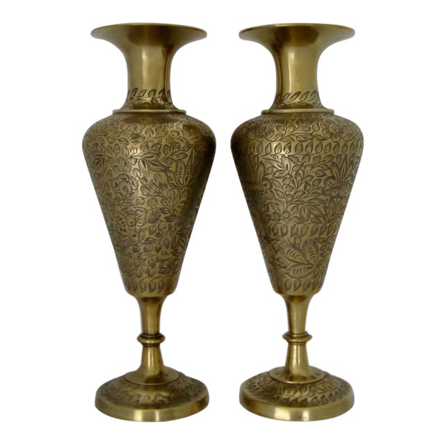 Engraved Brass Indian Vases A Pair Chairish