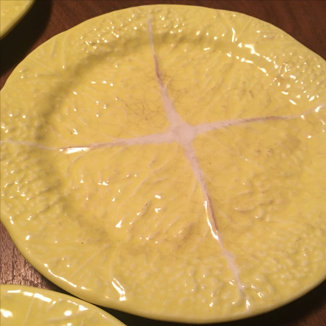 Yellow Majolica Cabbage Leaf Salad Plates 7 Chairish