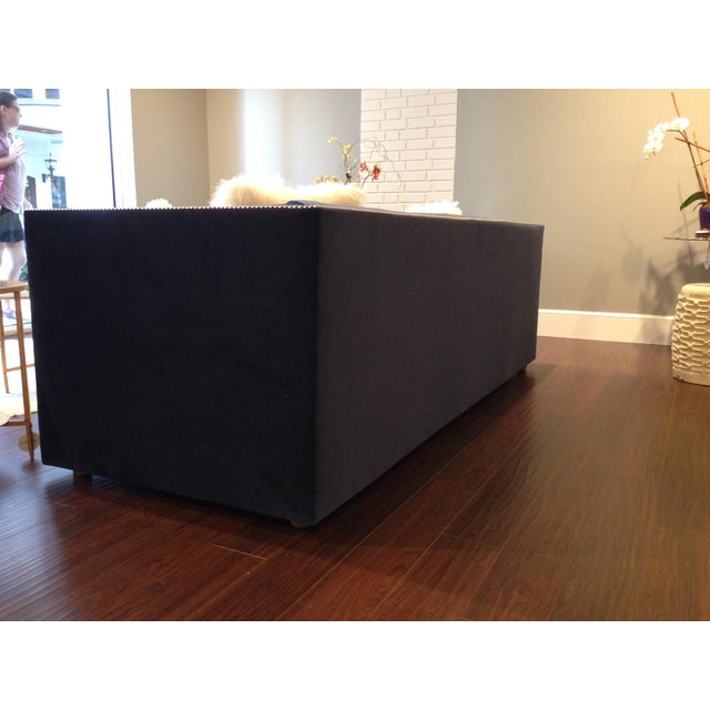 Navy Velvet Senda Sofa and Two Bolster Pillows Chairish