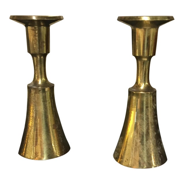 Danish Brass Thin Candlesticks a Pair Chairish