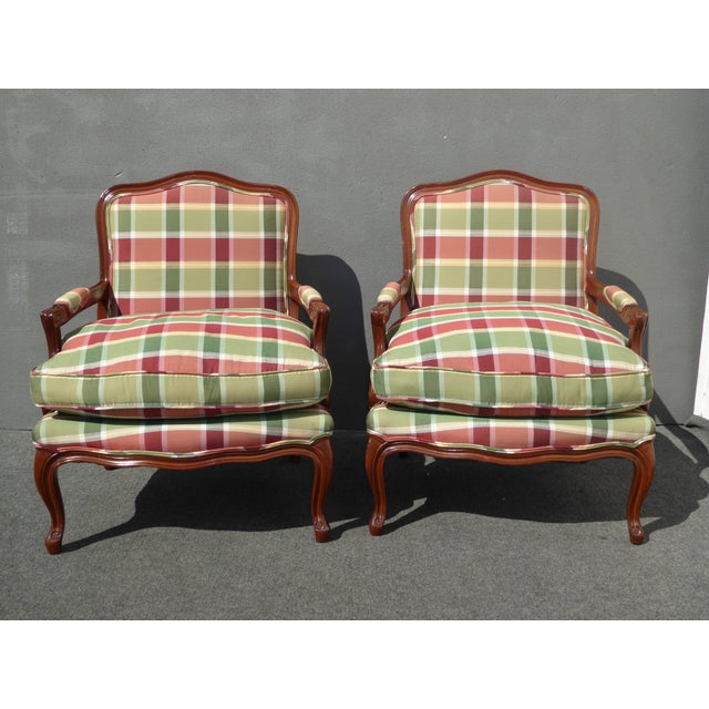 French Red & Green Plaid Armchairs A Pair Chairish