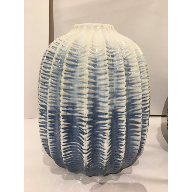 Ribbed Blue Ceramic Vases A Pair Chairish
