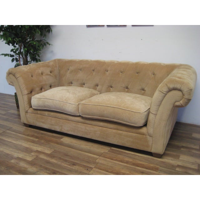 Cream Tufted Chenille Round Arm Sofa by Bauhaus Chairish