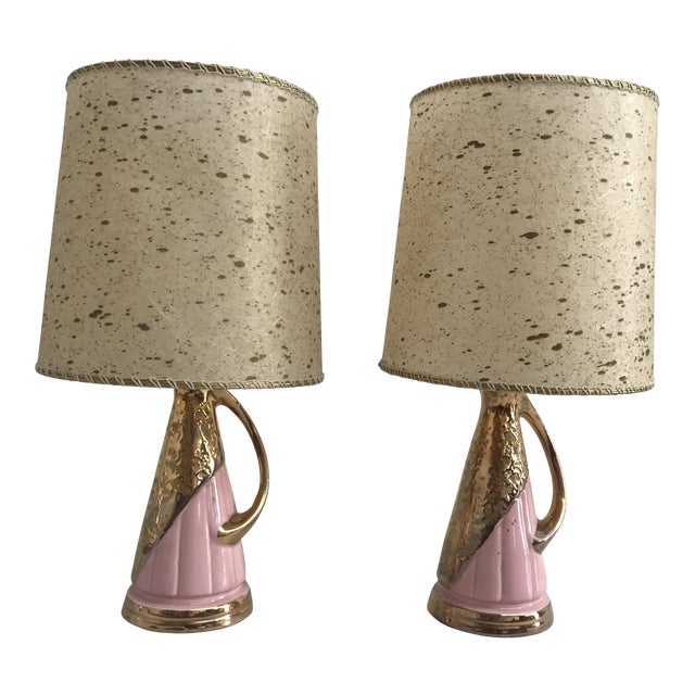 Pink & Gold Vintage Lamps Pair Chairish