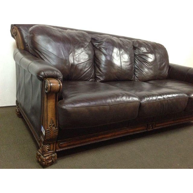 Vintage Carved Oak & Leather Sofa Chairish