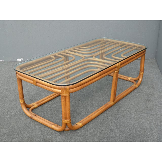 Vintage Bamboo & Glass Top Coffee Table | Chairish