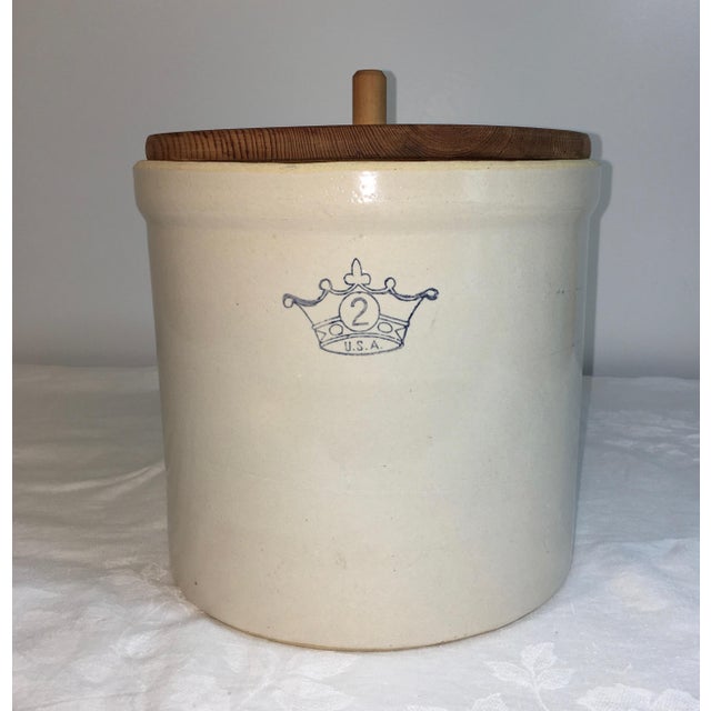 Antique Stoneware 2 Gallon Crown Crock Jar With Lid Chairish