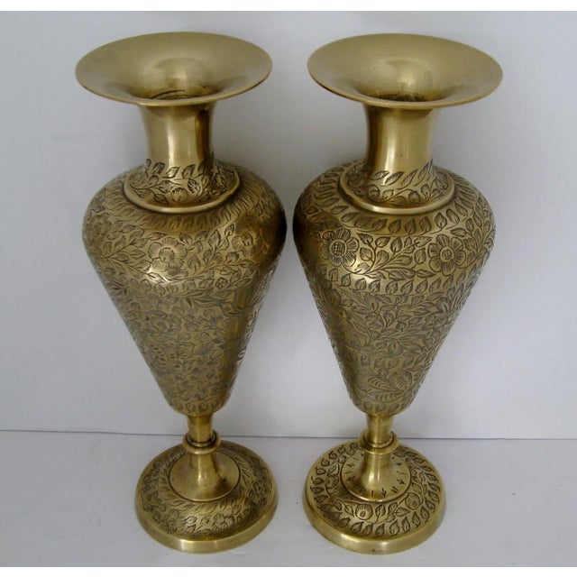 Engraved Brass Indian Vases A Pair Chairish
