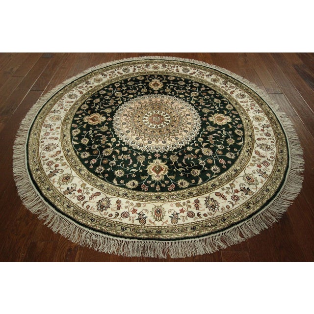 Round Persian Pure Silk Kashan Green Rug 6' x 6' Chairish