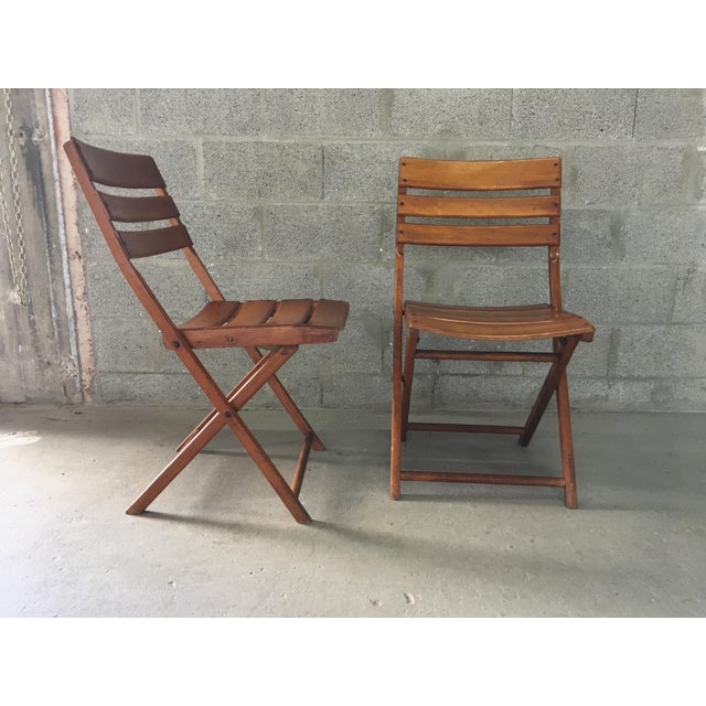 Vintage Rustic Slat Wood Folding Chairs - A Pair | Chairish