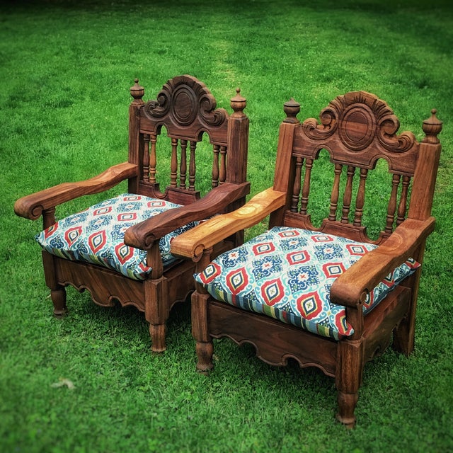 Hand Carved Mexican Throne Chairs Pair Chairish