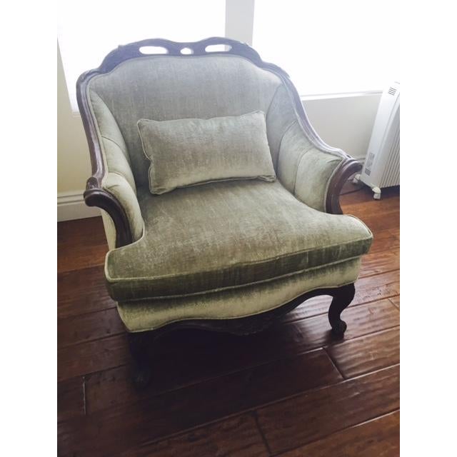 ReUpholstrered Accent Chair in Sage Green Antique Velvet Chairish