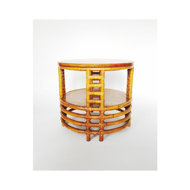 Vintage Round Bamboo Rattan Side Table Chairish
