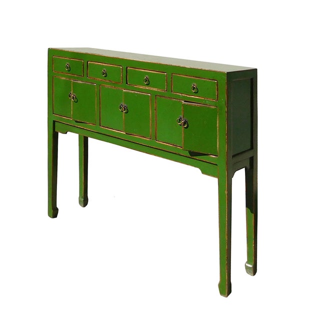 Chinese Rustic Bright Green Narrow Console Table Chairish