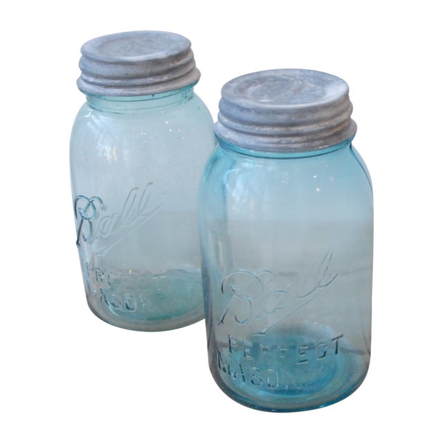 Blue Quart Mason jars A Pair Chairish