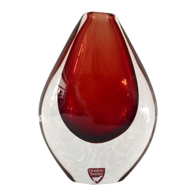 Orrefors Red Art Glass Vase Chairish