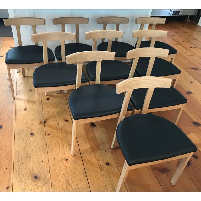 Bensen Oak & Leather Dining Chairs Set of 8 Chairish