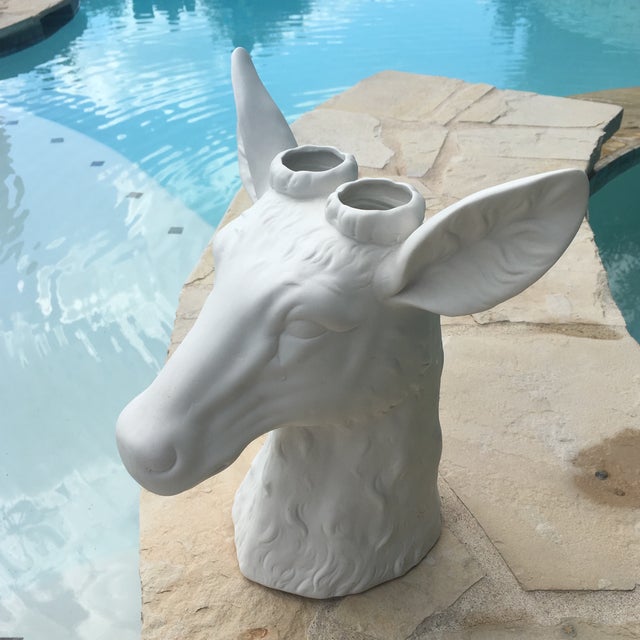 Bisque White Ceramic Deer Head Vase Chairish