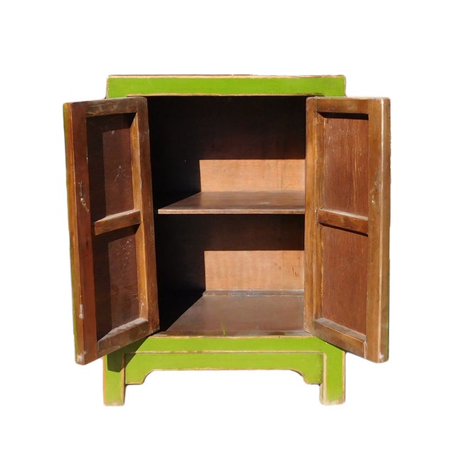 Chinese Rustic Lime Green End Table Nightstand Chairish