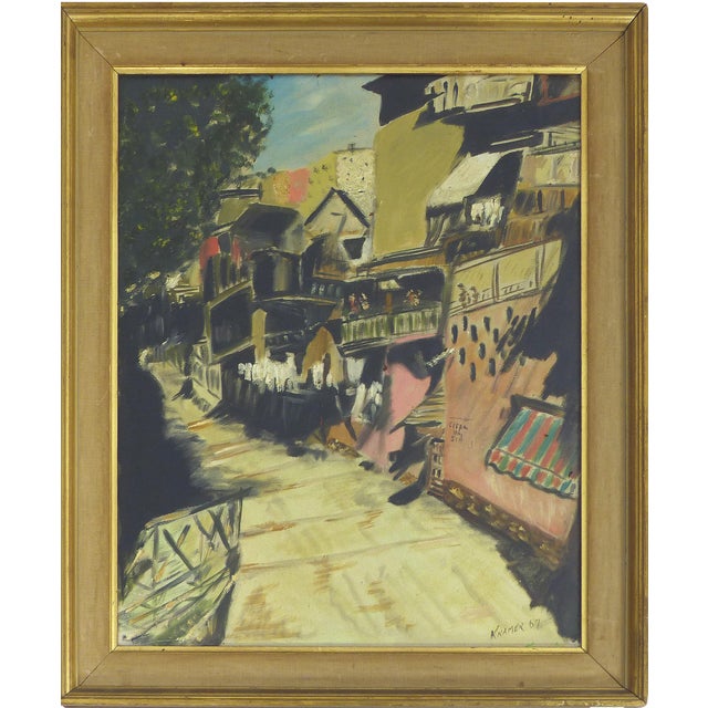 Kramer Oil Painting of Old World Street Scene Chairish