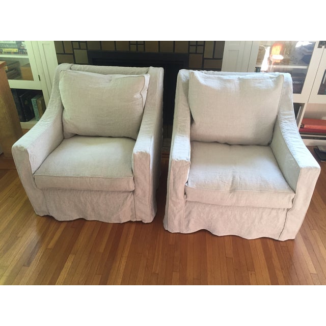 Designer Linen Slipcover Club Chairs A Pair Chairish