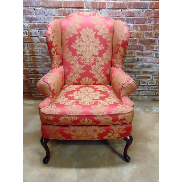 Red Damask Wingback Chair Chairish