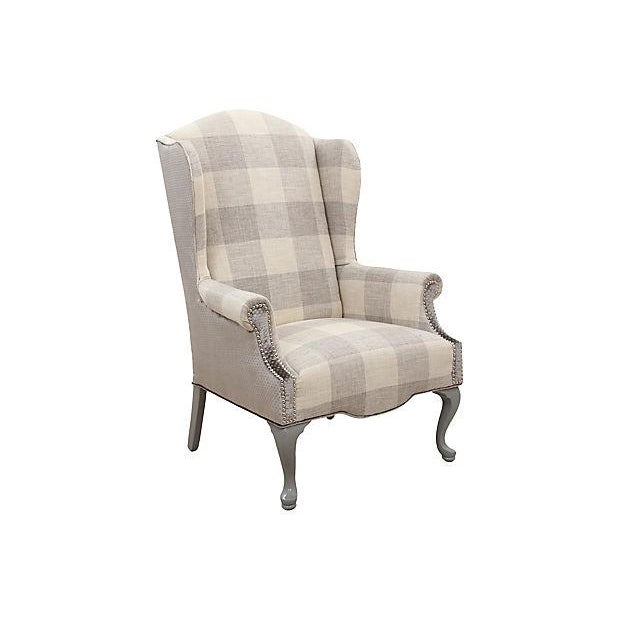 Queen Anne Plaid Wingback Chair Chairish