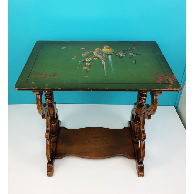Vintage Hand Painted Bird Motif Wooden Accent Table Chairish