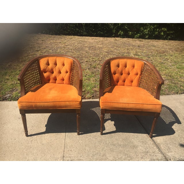 MidCentury Cane Back Barrel Club Chairs A Pair Chairish