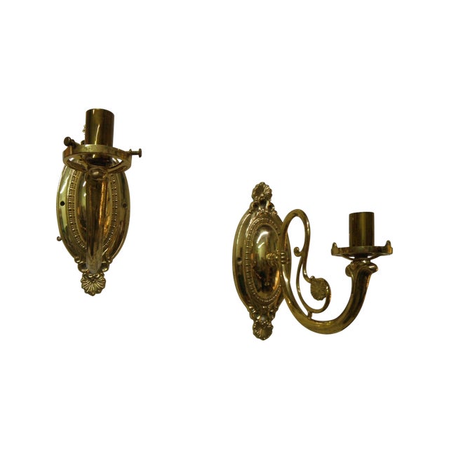 Vintage Brass Electric Wall Sconces - Pair | Chairish on Antique Brass Electric Wall Sconces id=91474