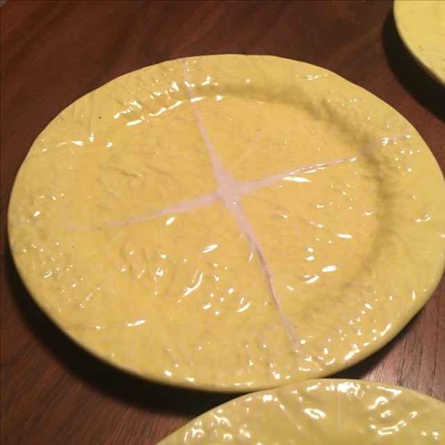 Yellow Majolica Cabbage Leaf Salad Plates 7 Chairish