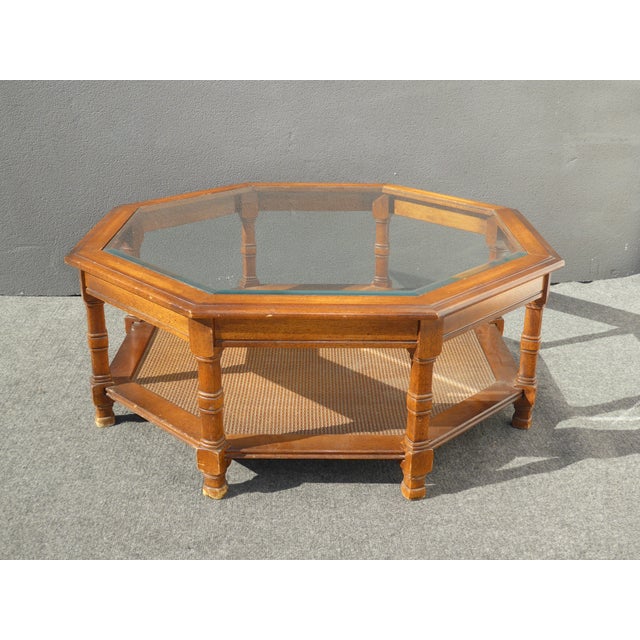 Mid Century Octagon Beveled Glass Top Coffee Table | Chairish