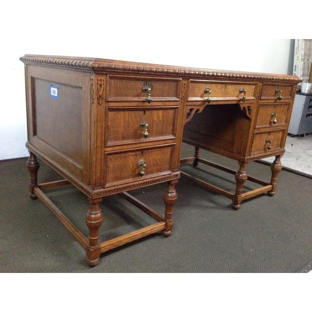 Antique English Tiger Oak Carved Desk Chairish