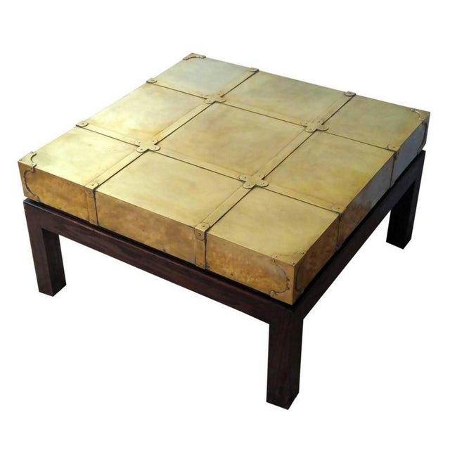 Sarreid Ltd. Patinated Brass & Walnut Coffee Table Chairish