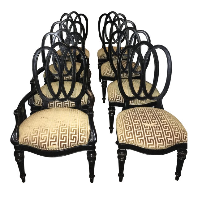 Black Wood & Gold Upholstered Dining Chairs S/8 Chairish