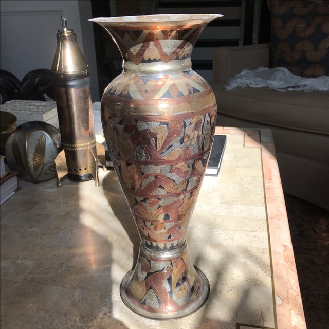 Egyptian Brass & Copper Engraved Vase Chairish