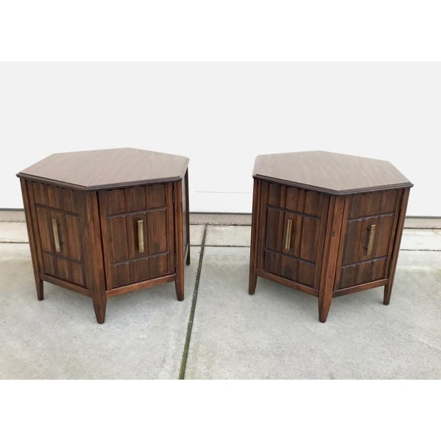 Mersman Mid Century Hexagon BrutalistStyle Side Tables or Nightstands