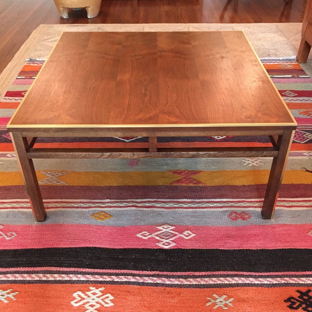 Vintage Walnut and Brass Square Coffee Table Chairish