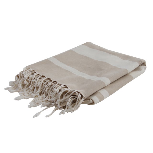 Taupe and Ivory Striped Fouta Throw Chairish
