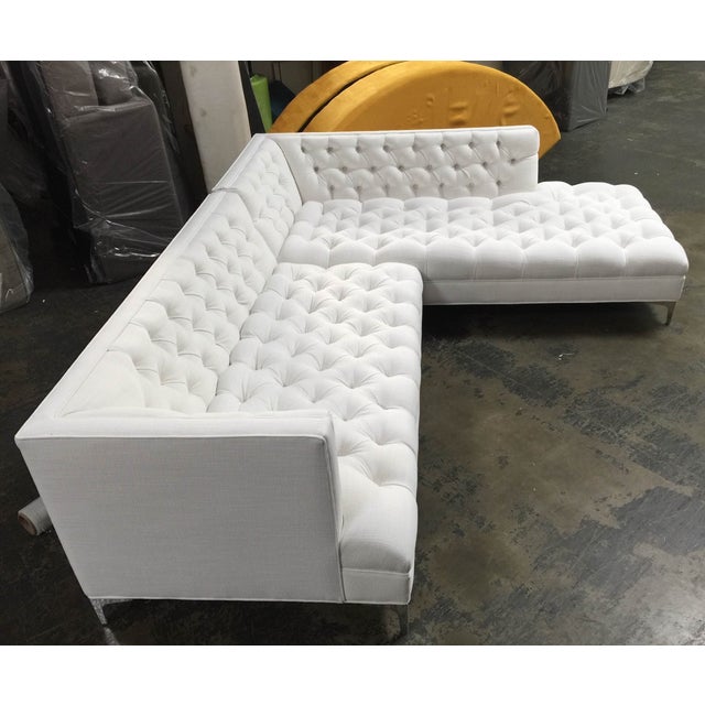 Restoration Hardware Style Tufted White Linen Sofa | Chairish