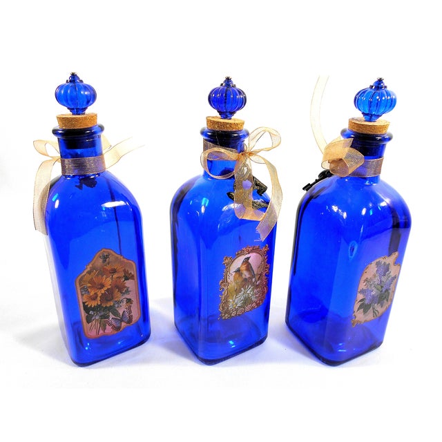 Cobalt Blue Decorative Glass Bottles Set of 3 Chairish