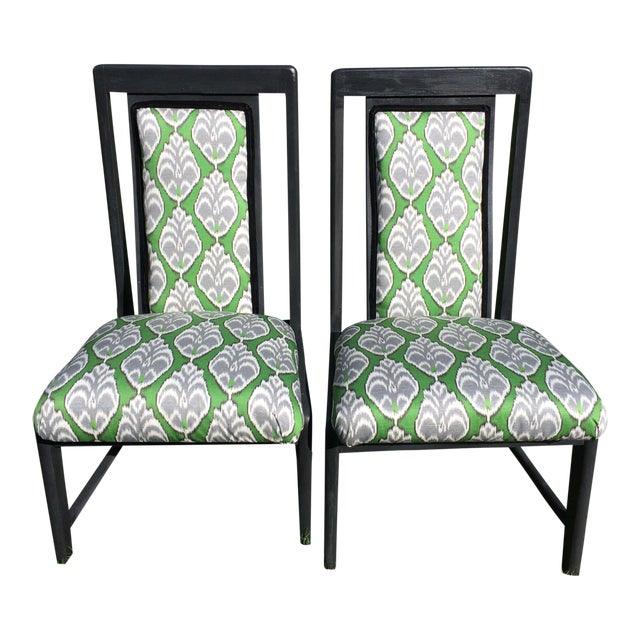Transitional Graphic Green Printed Chairs A Pair Chairish