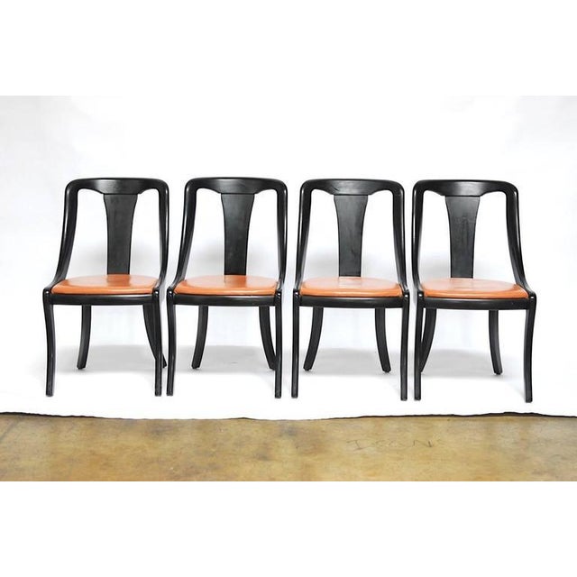 Set of Four Mid Century Black Lacquer Dining Chairs