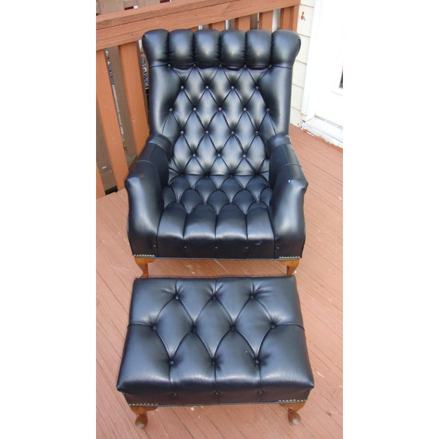 MidCentury Tufted Black Leather Chair & Ottoman Chairish