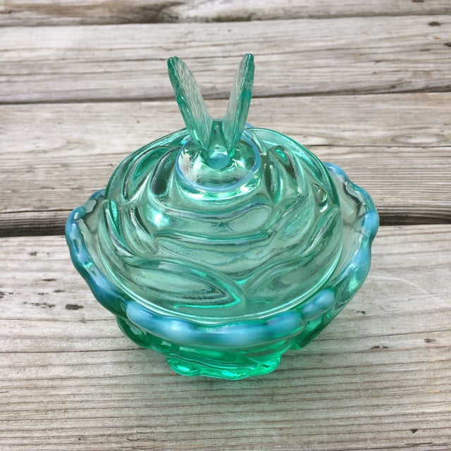 Fenton Green Glass Lidded Candy Dish Chairish